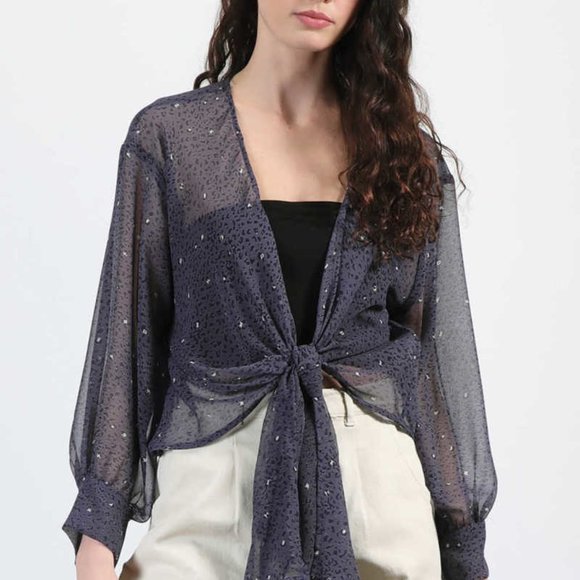 see through blouse with tie front - Picture 1 of 4